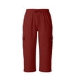 thumbnail image 4 of Jessboyy Mens Cargo Capris Shorts with Pockets Elastic Waist Drawstring Below the Knee Shorts for Men Summer Workout Outdoor Hiking Capri Wine,XXL, 4 of 9