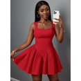 thumbnail image 4 of Vibrant Red Sweetheart Neck Sleeveless Backless A-Line Skater Mini Dress For Women, 4 of 6