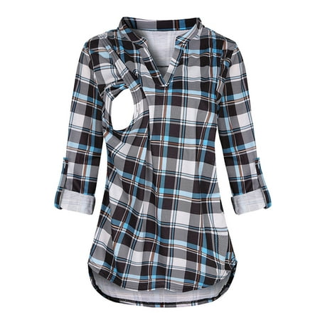 

Shldybc Maternity V-Neck Plaid Long Sleeve Breast-Feeding Pregnant Woman Nursing Buttons Blouse Tops Plus Size Tops for Women Summer Tops Summer Savings Clearance
