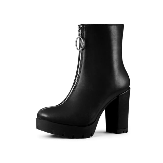 Unique Bargains Bottines à Talon Épais à Plateforme et Fermeture Éclair pour Femmes