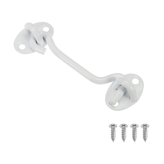 Uxcell 4 Inch Hook Eye Latch, Carbon Steel Privacy Hook and Eye Latch Gate Latch Lock, White