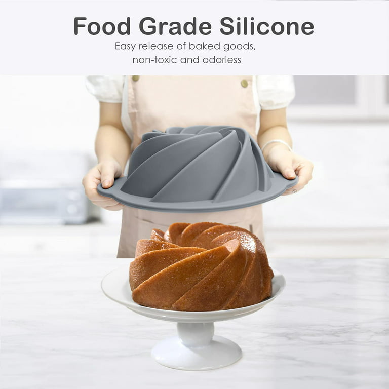 Silicone Cake Pan with Spiral Design, Food Grade Non-Stick Silicone Cake  Mold for Baking Pound Cake, Jello, Gelatin, Metal Reinforced Frame Sturdy,  BPA Free, Dishwasher Safe 