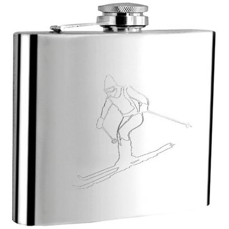 Visol Ski Champ Skiing Me Stainless Steel Liquor Flask, 6-Ounce, Satin Finish,