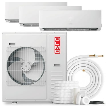OLMO 36,000 BTU Tri Zone 9000   9000   18000 BTU Wall Mount Ductless Mini Split A/C and Heater with 16ft Installation Kits