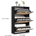 thumbnail image 2 of Finnhomy Extended Edition Shoe Cabinet with Natural Rattan Flip Drawers for Entryway, Free Standing 3 Tier Slim Shoe Organizer, Shoe Cabinet with 3-Gear Adjustable Width Drawers, Black, 2 of 15
