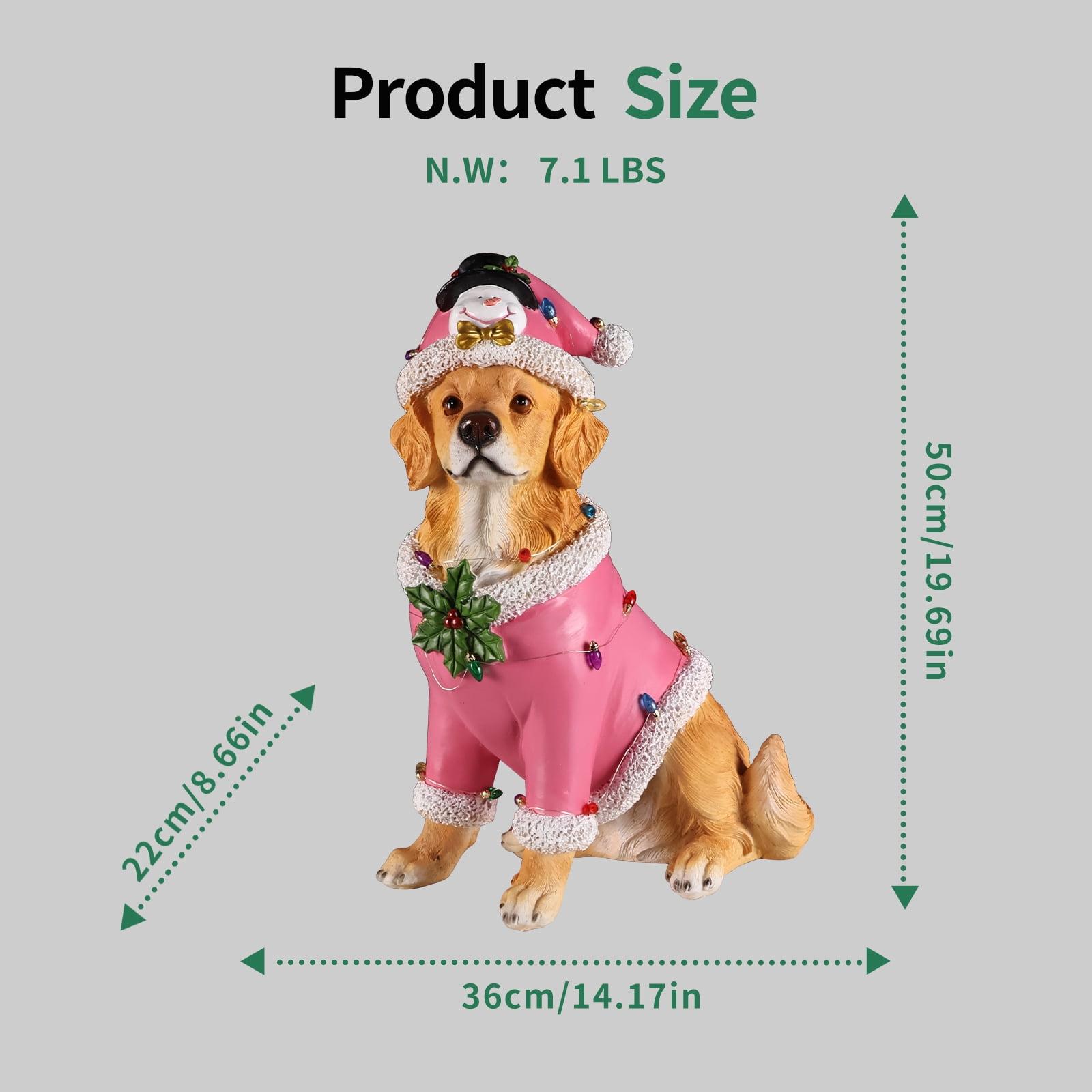 Golden Retriever Pink Santa Outfit Christmas Dog Statue with Santa Hat Holiday Tabletop Decor