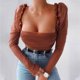 thumbnail image 2 of Camiseta de malla de manga larga ajustada con volantes de tubo con volantes sexy informal a la moda para mujer Pompotops  gfhjh19033, 2 of 8