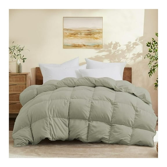 California King Size Down Comforter - All Season Ultra Soft Goose Down & Fiber Fill, Luxury Hotel Sage Green Duvet Insert with Corner Tabs (108" X 94")