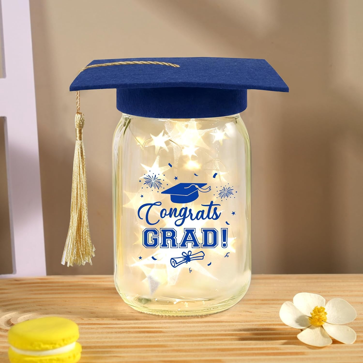 GuassLee 6 Sets 2026 Graduation Centerpieces for Tables, Glowing Mason Jar Centerpieces with Graduation Caps, Glowing Money Jars for College High School Congrats Grad Party Decor Supplies