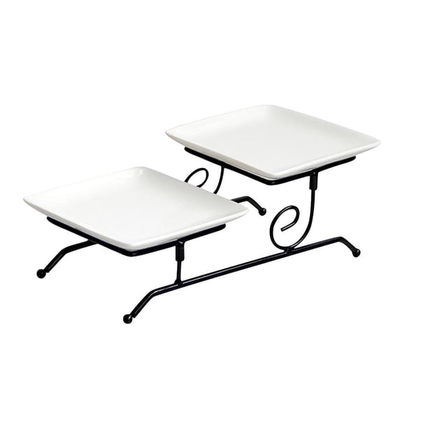 Soporte De Pastel De Metal De 2 Niveles Estante De Comida Rectangular Creativo Plato De Servicio De Pastel Ajustable Plato De Postre Desmontable Para Pastelería De Panadería Casera Vogacara HA016818-00
