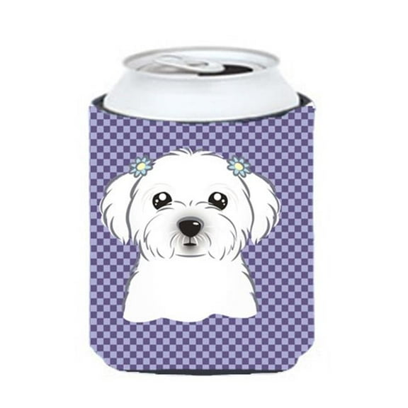 Purple Checkered Maltese Can or Bottle Hugger