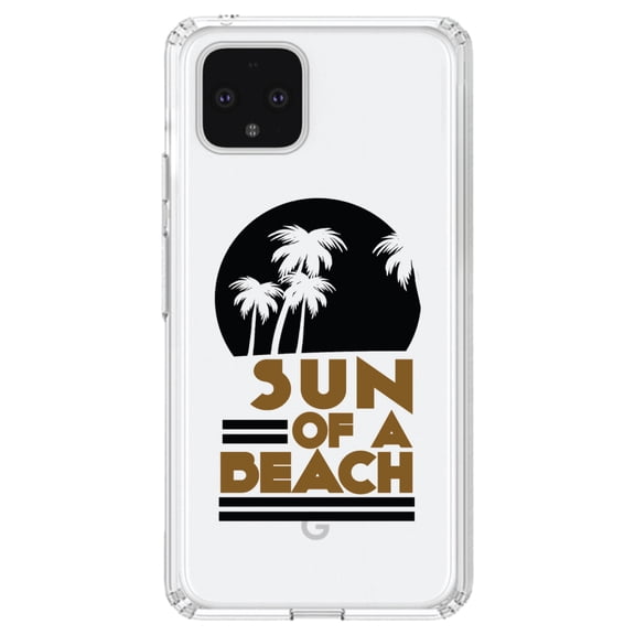 DistinctInk Clear Shockproof Hybrid Case for Google Pixel 4 (6.1" Screen) - TPU Bumper Acrylic Back Tempered Glass Screen Protector - Sun of a Beach