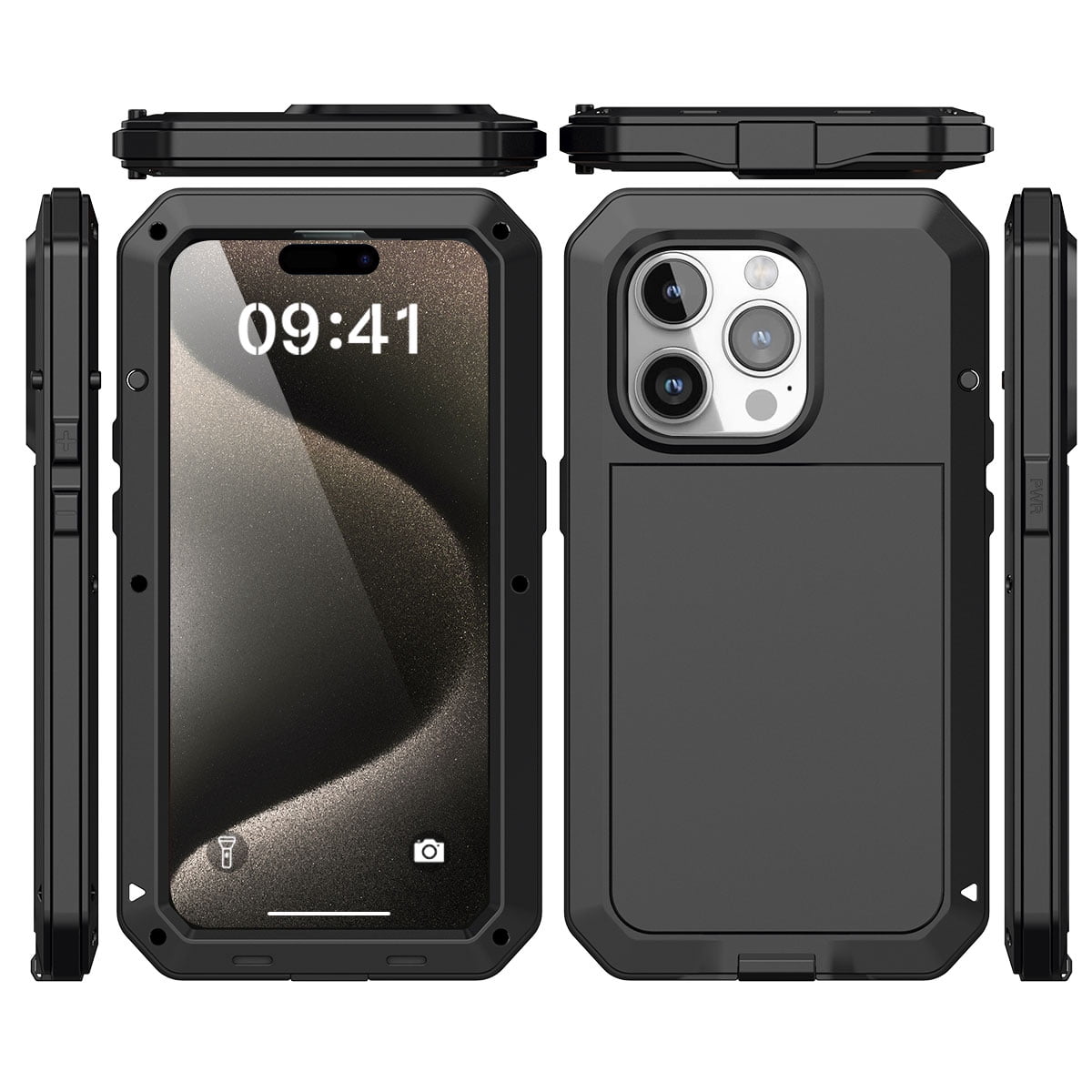 AICase 360 Full Body Protective Back Cover Cell Phone Case for Apple iPhone 15 Pro Max, Black