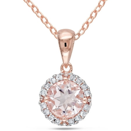 3/4 Carat T.G.W. Morganite and 1/10 Carat T.W. Diamond Pink-Plated Sterling Silver Pendant, 18