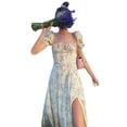 thumbnail image 3 of Mialoley Robe pour Femmes, Bouffante Manches Courtes Lace Up Poitrine Jupe Imprimée Florale, 3 of 6