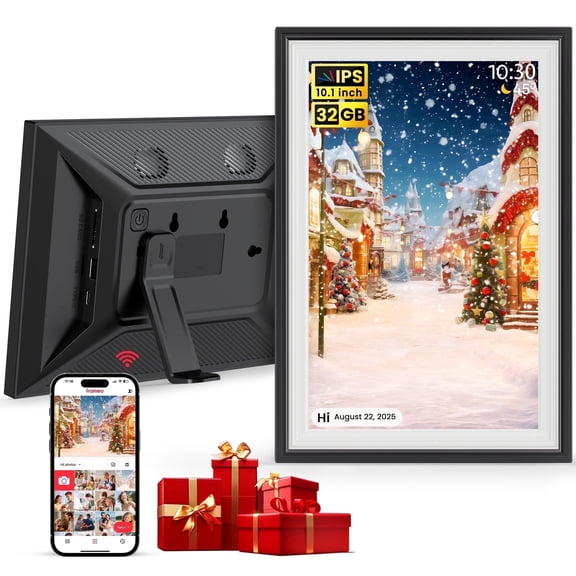 Frameo Digital Photo Frame 10.1inch NUSICAN WiFi Electric Picture Frame with 1280 x 800 HD Touch Screen 32GB Memory, Support Auto Rotate Wall Mountable, Share from Phone App Instantly