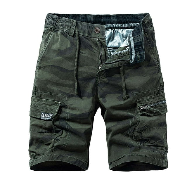 NaWent Men's Shorts Clearance Multi Pocket Loose Straight Leg Cargo Pants Army Green 36