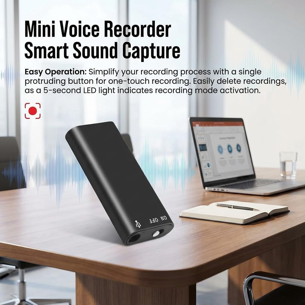 Mini Voice Recorder Smart Sound Capture AI Noise Reduction Digital Audio Recorder Voice Activated Recording Device for Meetings Interviews Lectures