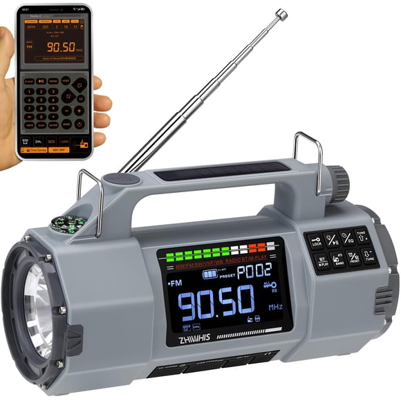 Radio de emergencia ZHIWHIS ZWS-908 con Bluetooth 5000 mAh, color gris