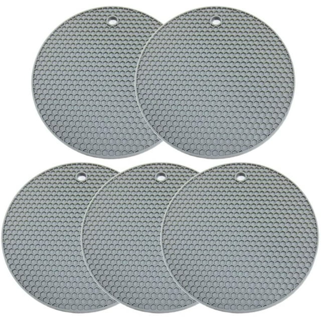 BAMAIA 5pcs Silicone Mat for Hot Pots and Pads, Multipurpose Hot Pot Holders, Heat Resistant Counter Mats for Hot Dishes, Drying Mats, Spoon Rest and Large Coasters