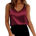 thumbnail image 2 of AKEGAMN Women's Silk Satin V-Neck Sleeveless Camisole Blouse, Red S-XXL, 2 of 8
