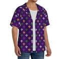thumbnail image 4 of KLL Purple Mardi Gras Print Men's Shirt Short Sleeve Button Down Summer Cuba Beach Shirts- Medium, 4 of 7