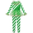 thumbnail image 3 of Yruioon Kids Girls Christmas Santa Claus Costume Candy Cane Xmas Party Striped Dance Leotard Bodysuit Green 8, 3 of 6