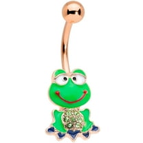 Body Candy Womens 14G Plated Steel Navel Ring Piercing Rosy Green Accent Green Frog Belly Button Ring