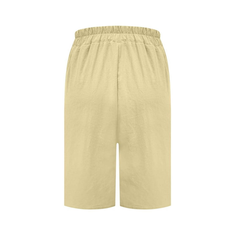 NTACZA Shorts for Women Beige Bermuda Elastic Waist Solid with