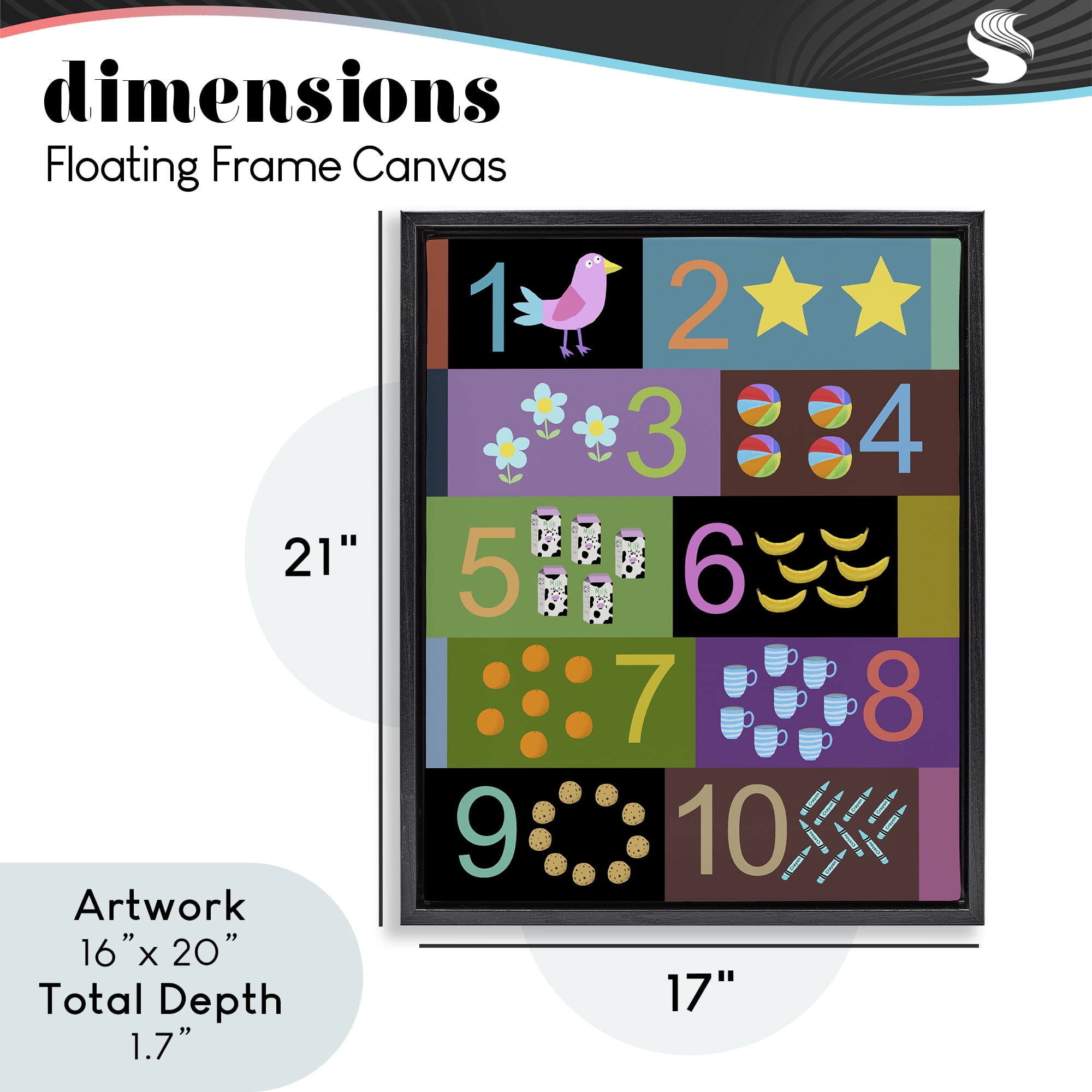 Learning To Count Chart Black Framed Floater Canvas Wall Art, design by Carla Daly