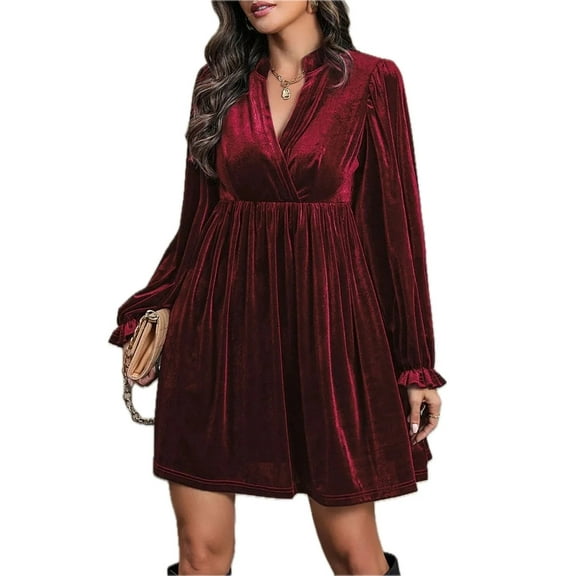 Women's Ruched Surplice Long Sleeve Mini Dress With Sheer Overlay and Stretch Fabric 95% polyester and 5% elastane