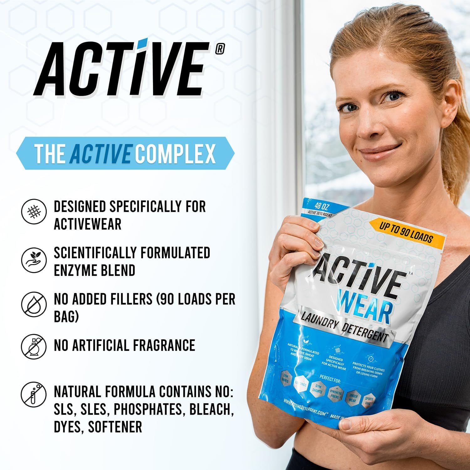 Active Athletic Wear Detergent, Enzymatic Booster and Sweat Deodorizer, 3 lbs