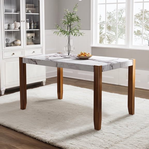 46.5" Modern Dining Table Rectangular Faux Marble Style Table with – Wood, Modern Style, for Kitchen