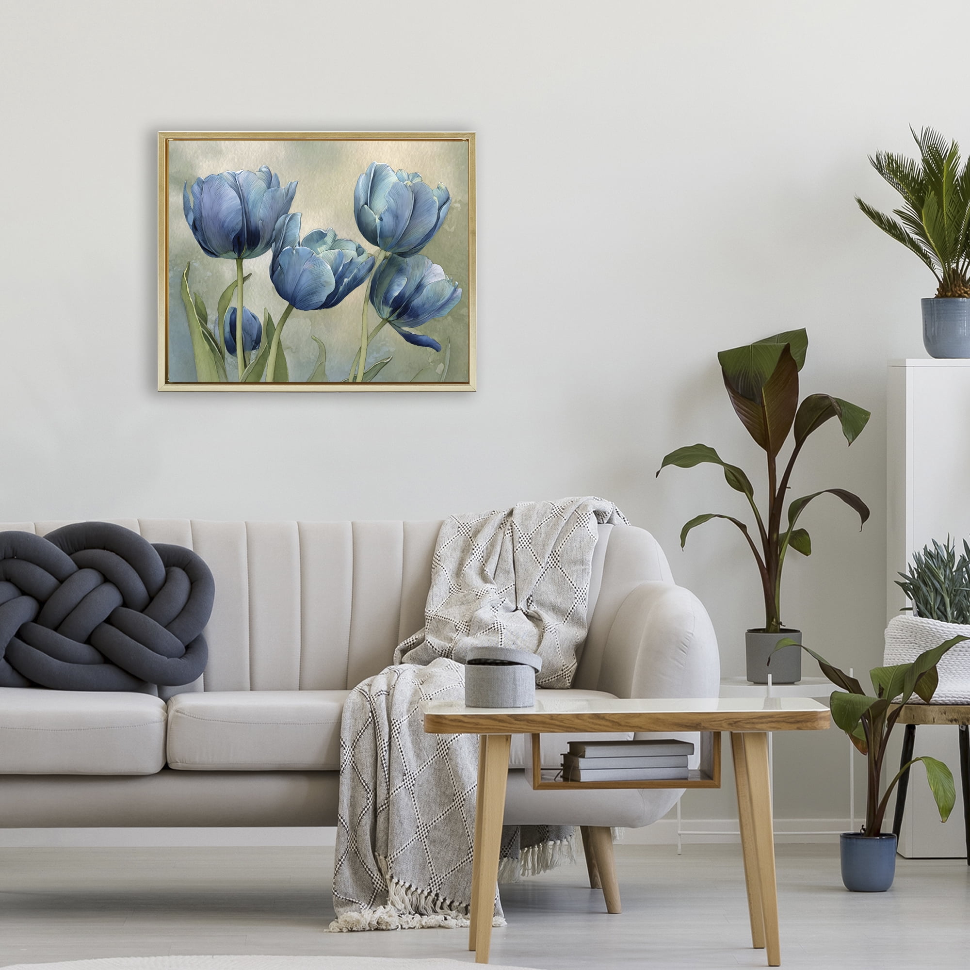 Stupell Industries Drawn Blue Tulip Flowers Gold Framed Floater Canvas Wall Art, design by Franklyn Gregory