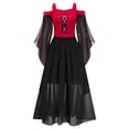 thumbnail image 5 of Disfraz de Halloween para niñas, disfraz de Cosplay victoriano, renacimiento Medieval, hombros descubiertos, manga de mariposa, vestido fluido con cordones en la parte delantera, 5 of 5