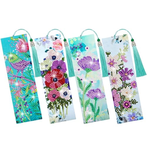Diamonds Painting Bookmark,DIY Diamond Art Kits for Adults,Floral Tassel Leather Page Bookmark for Book Lovers,Back to School Supplies Gift