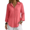 thumbnail image 6 of Only Moment Tops for Women Long Sleeve V Neck Bamboo Nodes Cotton Shirt Trendy Blouses Dressy Casual Vacation Clothes Watermelon Red,M, 6 of 6
