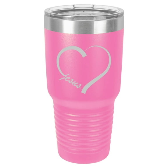 Tumbler Stainless Steel Vacuum Insulated Travel Mug Love Heart Jesus (Hot-Pink, 30 oz)