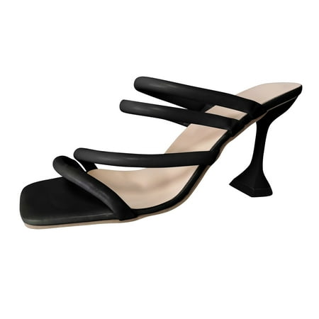 

dmqupv Womens High Heels Solid Color Leather Ankle Strap High Heel Sandals Prom High Heels for Women Shoes Black 6.5