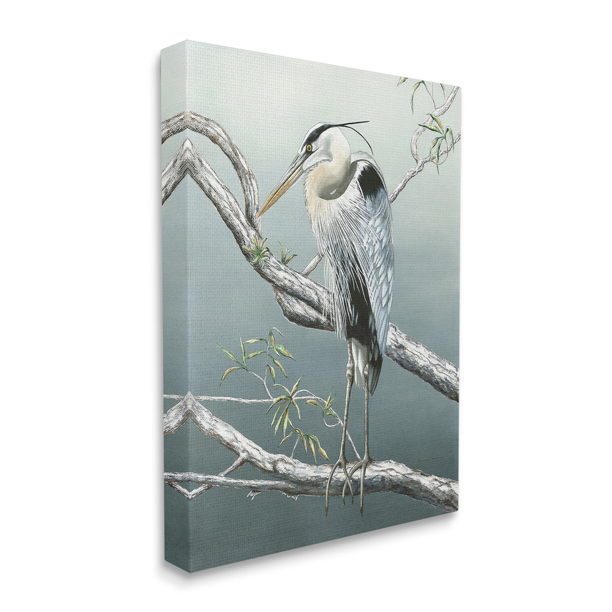 Stupell Industries Traditional Heron on Branch Animals & Insects Painting Gallery Wrapped Canvas Art Print Wall Art, 16 x 20