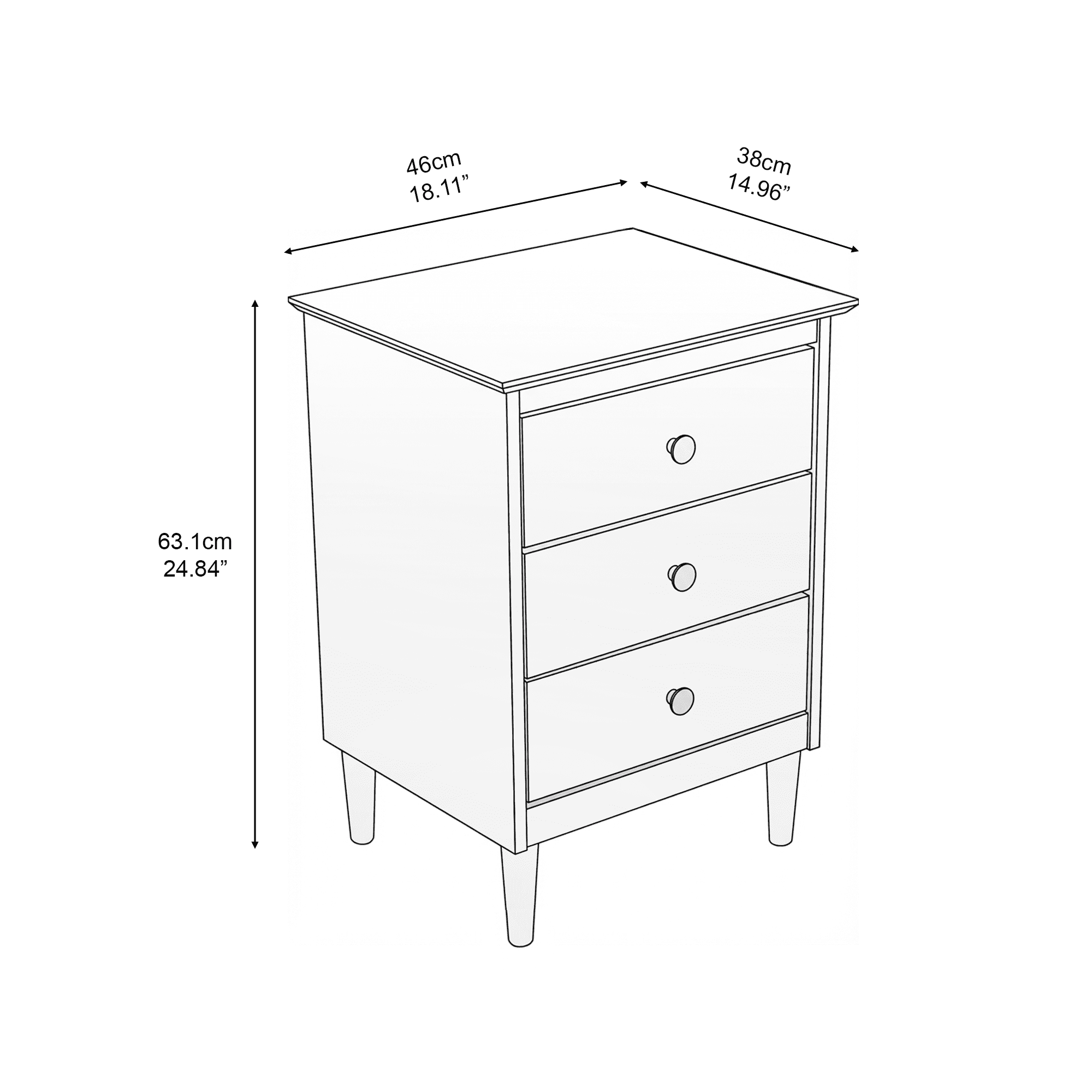 Spencer Three Drawer Solid Wood Nightstand Walnut - for Adults and Teens