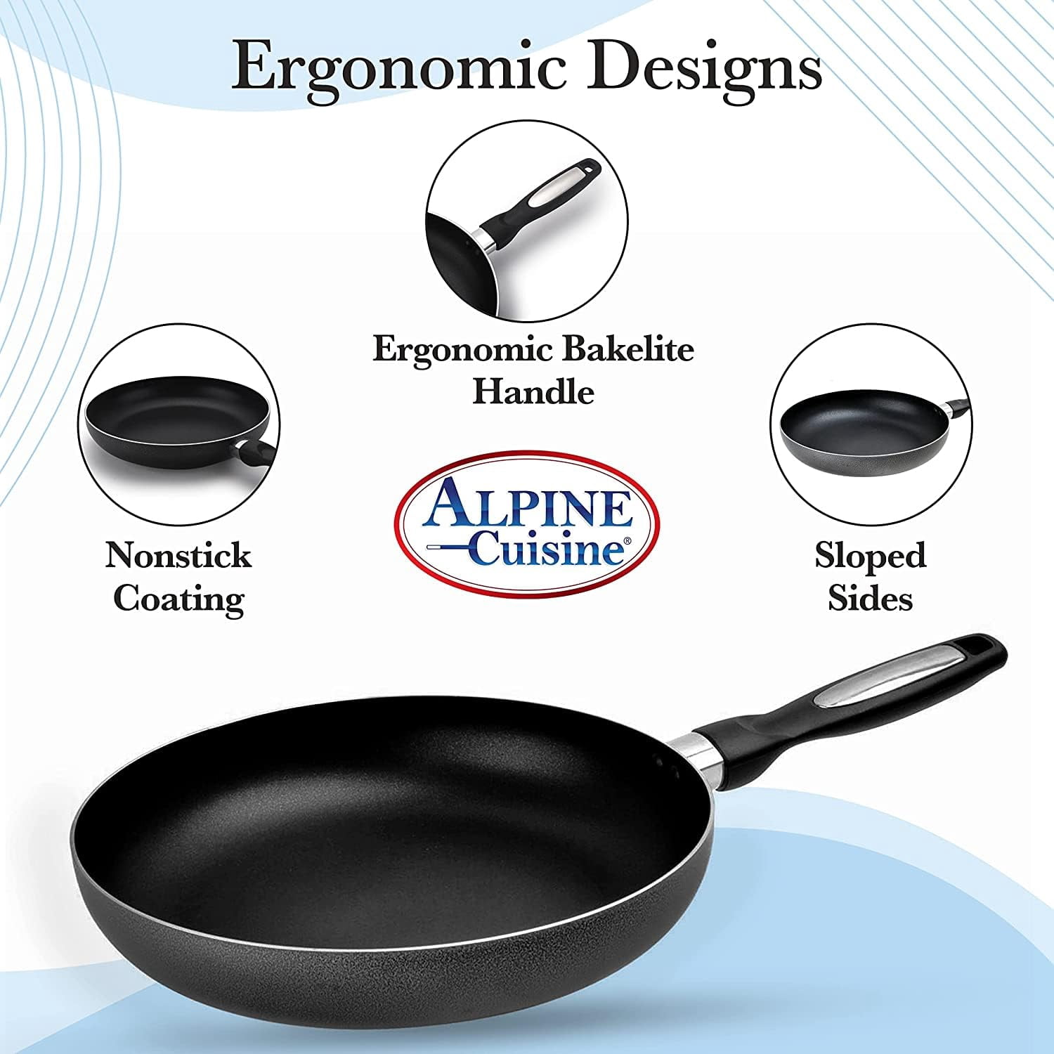 Alpine Cuisine Fry Pan 8.5 Inch Nonstick Coating Gray, Frying Pans Nonstick for Stove with Stay Cool & Comfortable Handle, Durable Nonstick Cookware, Ideal for Family