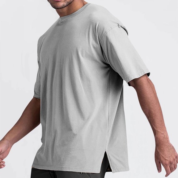 Short Sleeve T Shirts for Men Casual Crewneck Tees Tops Mens Pullover Solid Color Side Slit Basic Breathable Loungewear Athletic Workout Tshirts Shirt