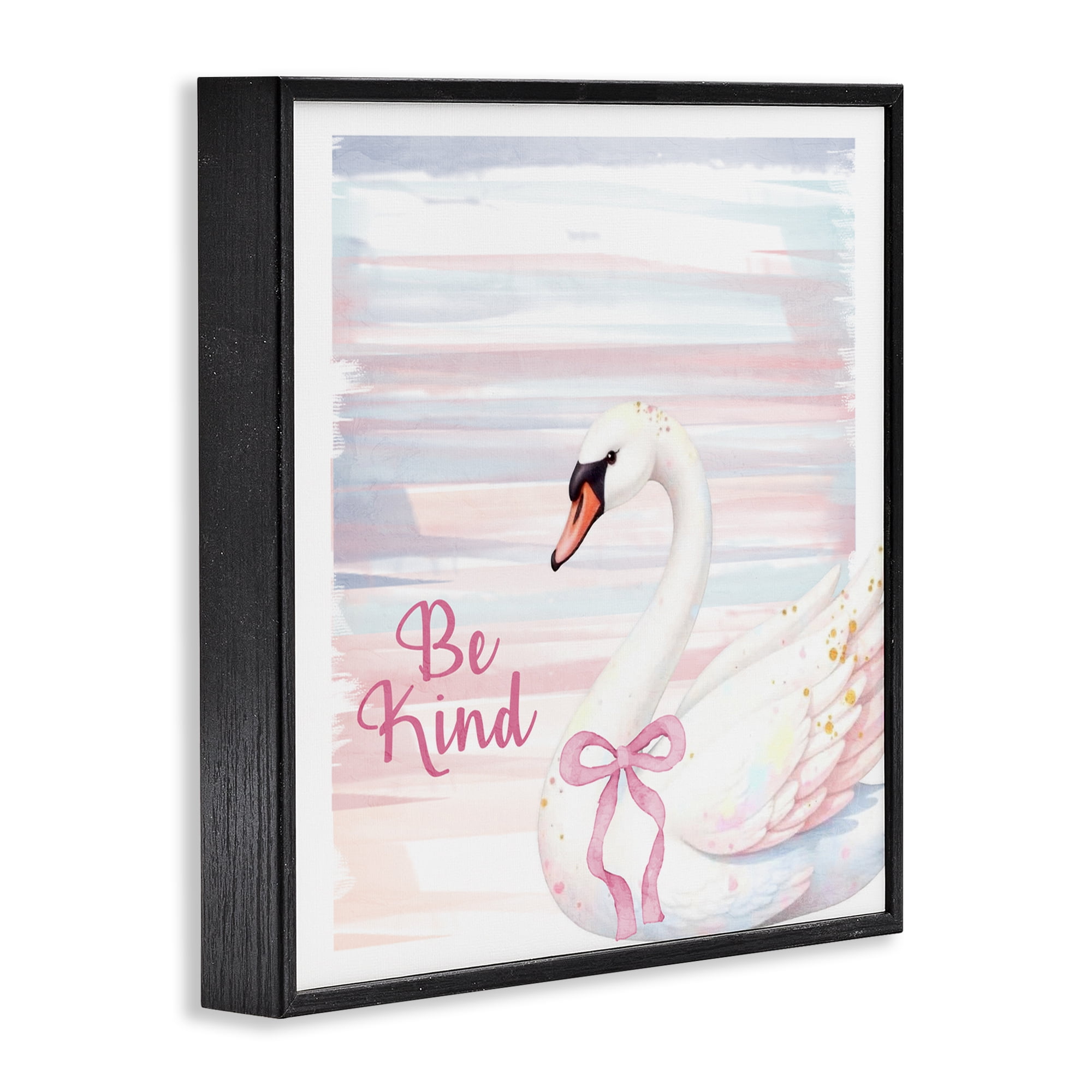 Be Kind Pastel Swan Black Framed Giclee Art, design by Kim Allen