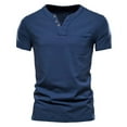 thumbnail image 2 of SROBPTY Mens Summer Shirts, Short Sleeve T Shirts for Men, Mens Fashion Casual Solid Button V Neck Short Sleeve Shirts with Pocket Navy,XXXL, 2 of 4