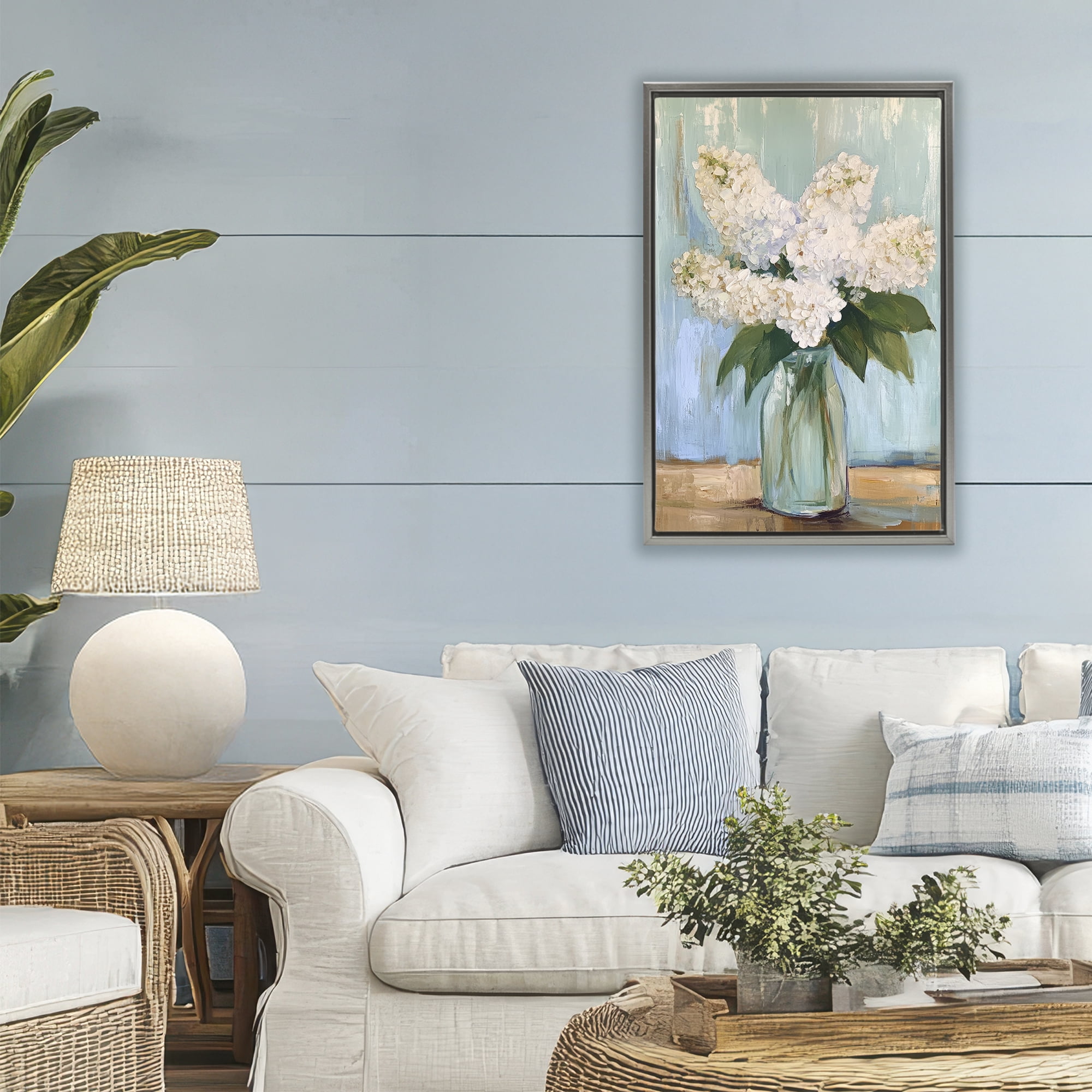 Stupell Industries Tall Flowers in Glass Vase Gray Framed Floater Canvas Wall Art, design by Petal Prints Design