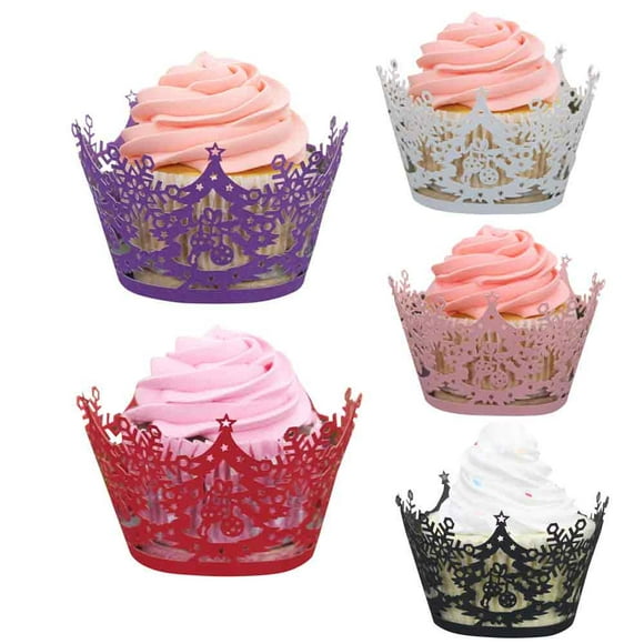 Dvkptbk Christmas Tree Hollow Lace Cup Muffin Cake Paper Case Wraps Cupcake