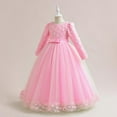 thumbnail image 5 of JSGEK Girls Flower Vintage Floral Lace 3/4 Sleeves Floor Length Dress Wedding Party Evening Formal Pegeant Dance Gown Pink 9-10Years, 5 of 6