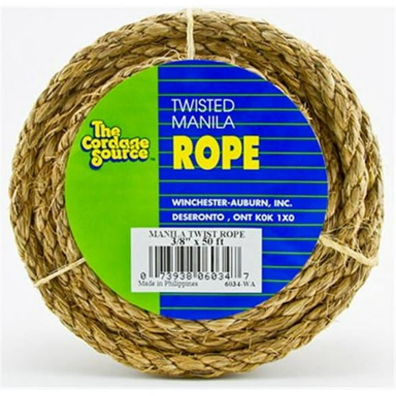 Cordage Source 6034-WA 0.37 in. x 50 ft. Twisted Manila Rope