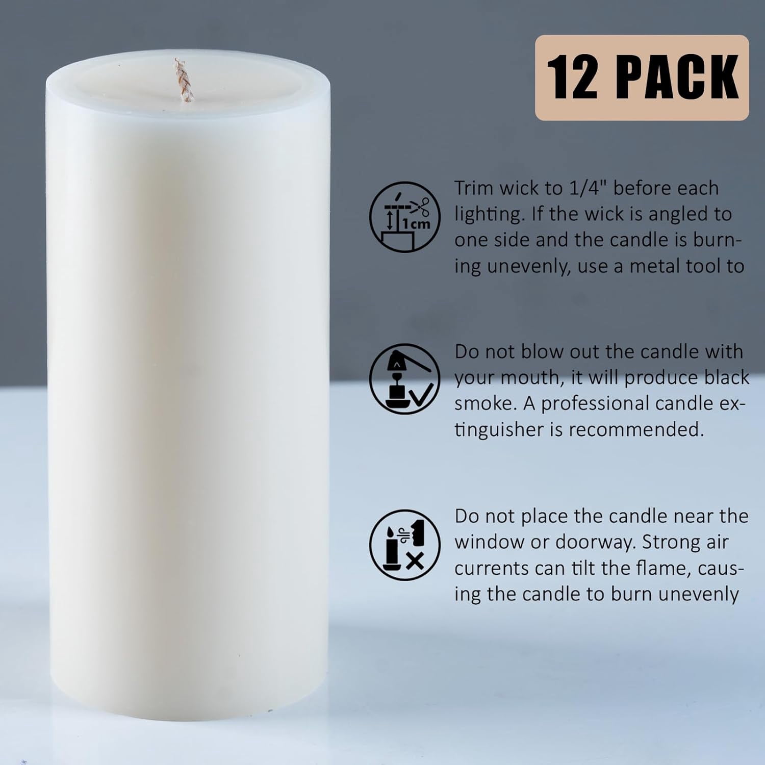 Ivory Pillar Candles – 2.8x4 Unscented Candle Set of 12 – Dripless, Smokeless, and Clean Burning Household Large Decorative Table Candles – Perfect for Weddings, Parties, Dinners